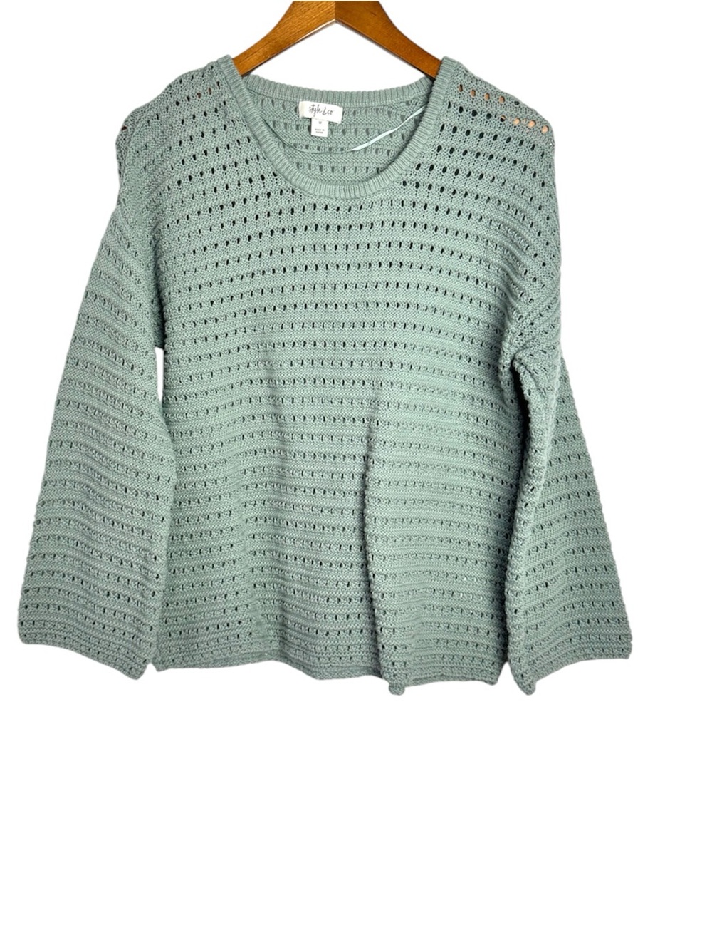 Style & Co. Mint Open-Knit Crewneck Sweater Size M